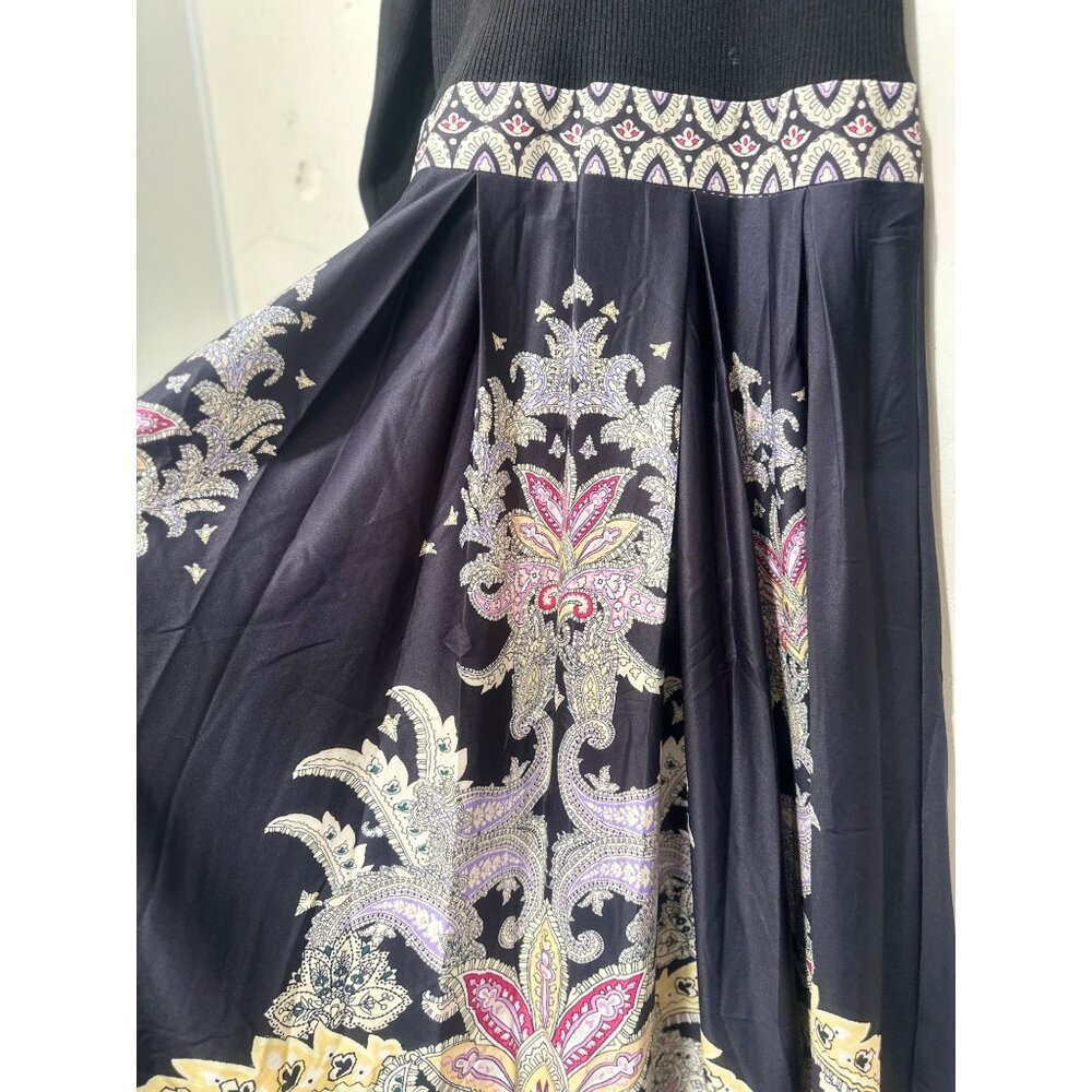 Dalia Macphee Paisley Long Maxi Dress Womens XL Black Fit Flare Mock Neck Flowy - Picture 12 of 16